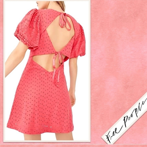 Free People NWTs Apricot Rose Eyelet Mini Dress - Picture 2 of 9